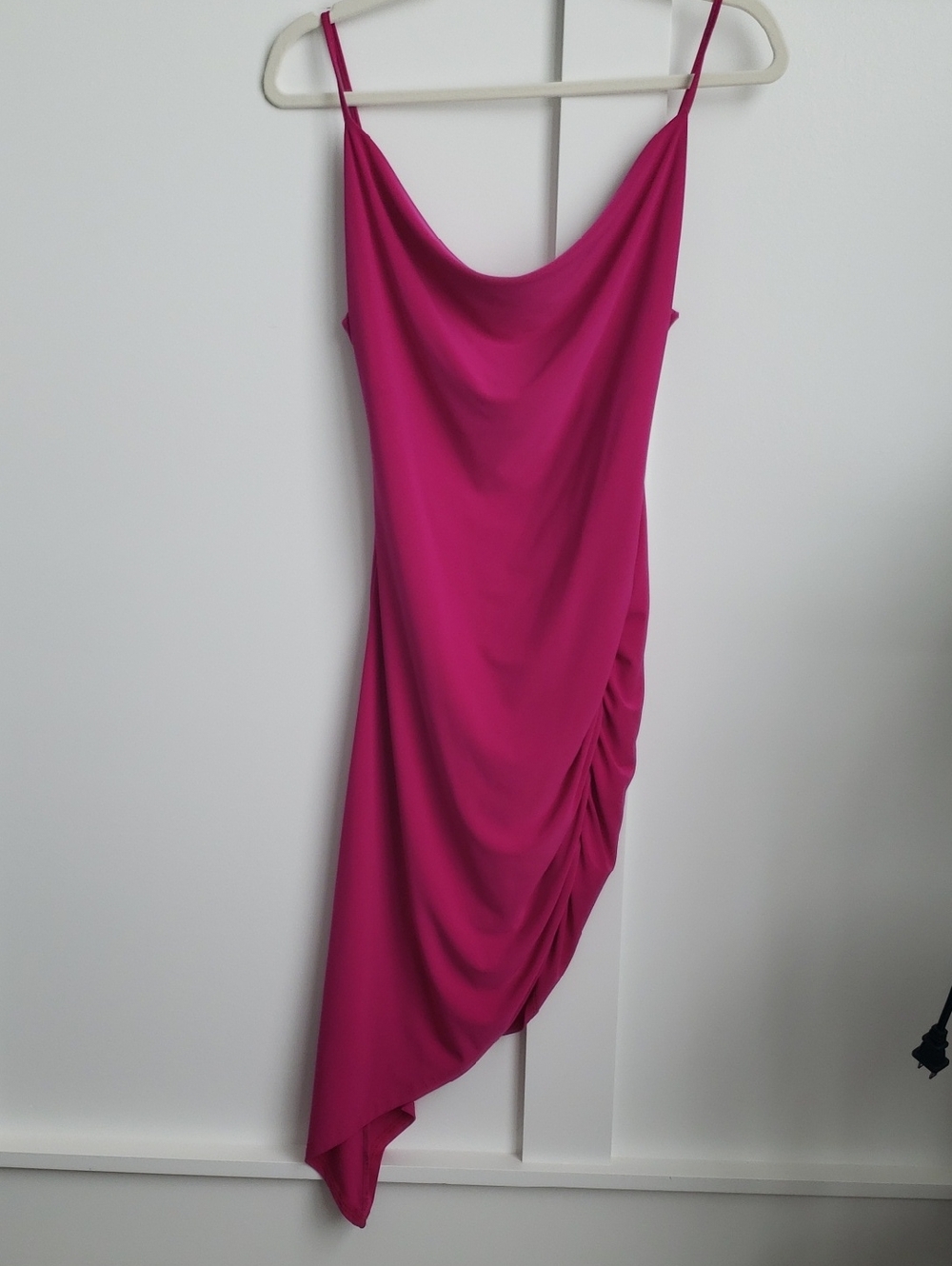 Olivia Rae Fuchsia Draped Asymmetrical Slip Dress